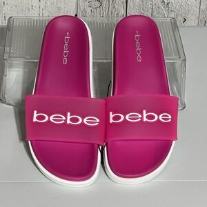 bebe women Slide Sandals Size 9 Fuchsia /white Translucent Strap NWT Pool, Beach